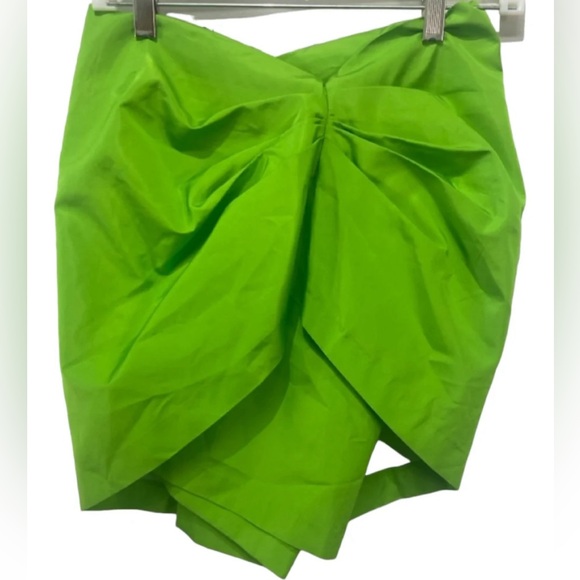Zara Lime Green Polyester Gathered Detail Side Zip Mini Skirt - Picture 3 of 3